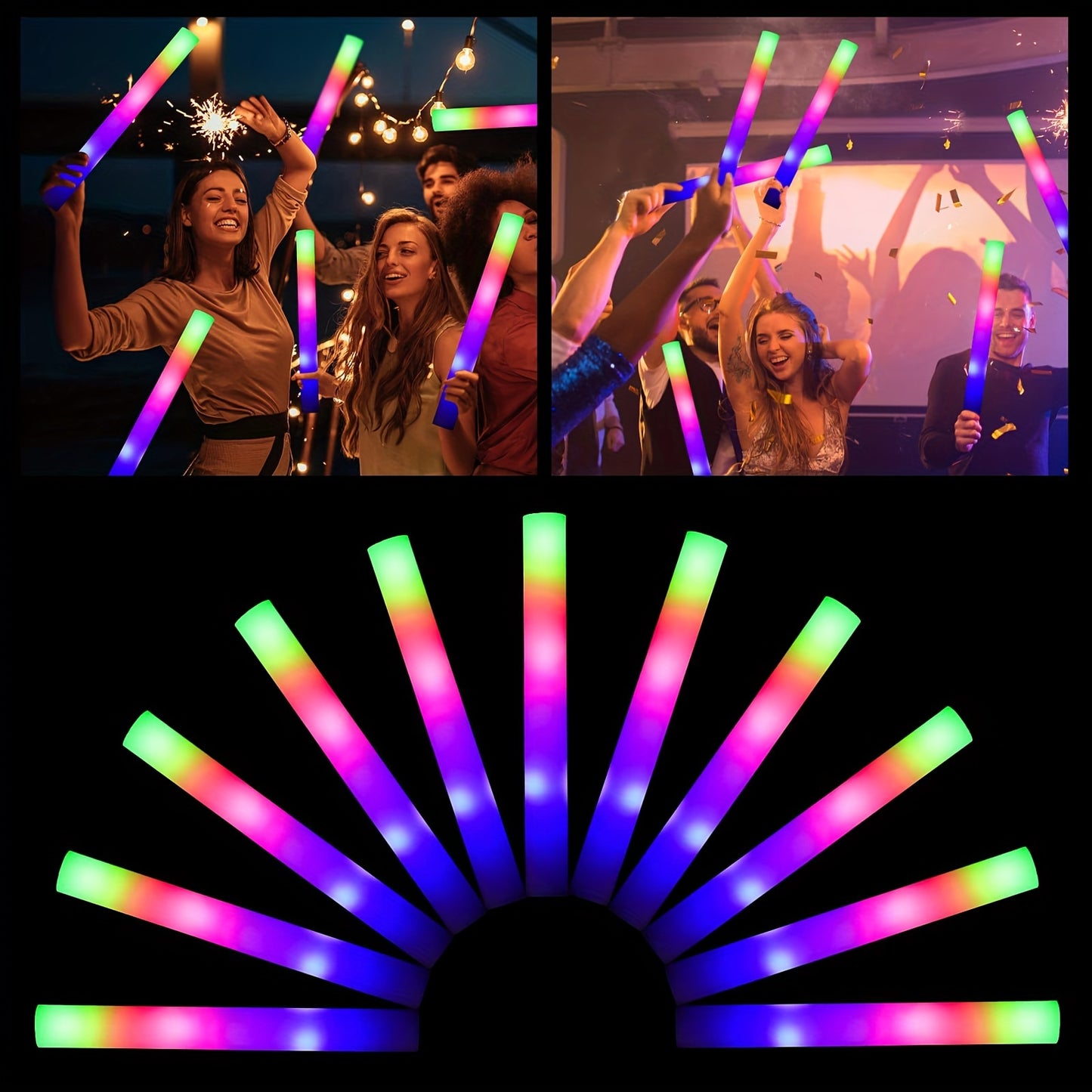 LED Glow Sticks Party Set – Foam Glow Sticks with 3 Light Modes, Glow Glasses, Headbands & Finger Lights for Rave, Wedding, Birthday, Concert, Halloween, Christmas & New Year Party Supplies, 11/36/52pcs