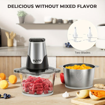 Mini Food Processor 450W – Electric Food Chopper with 2 Bowls & 4 Bi-Level Blades for Meat, Baby Food, Onion & Vegetables, 2-Speed