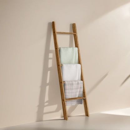Blanket Ladder Shelf 5-Tier Freestanding Wood Ladder Rack for Blankets Towels Books Decor, Modern Farmhouse Ladder Shelf Wall Leaning Storage Organizer for Living Room Bedroom, 4 Colors