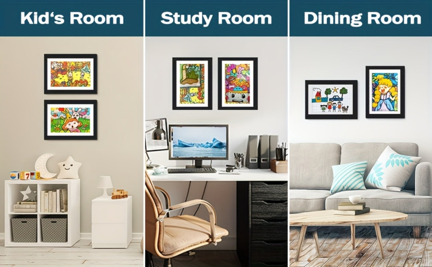 Kids Art Frame Changeable Front-Opening Display – Children Artwork Picture Frame for 8.5x11 & 10x12.5 Drawings, Paintings & School Projects, Perfect Christmas & Holiday Gift, White / Wood / Black, 2/4/8 Pack