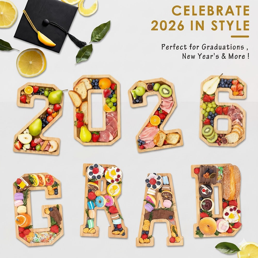 Graduation Charcuterie Board Decorations 4pcs Wooden Number Box with 14 Balloons – 2026 GRAD Fillable Party Supplies