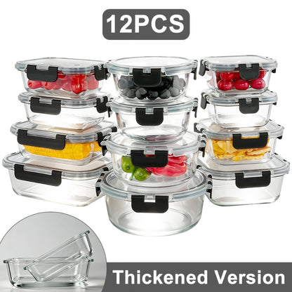 Glass Food Storage Containers with Lids Set of 12, Airtight Leak-Proof Meal Prep Containers, Microwave Oven Freezer Dishwasher Safe Bento Boxes for Pantry Kitchen Organization