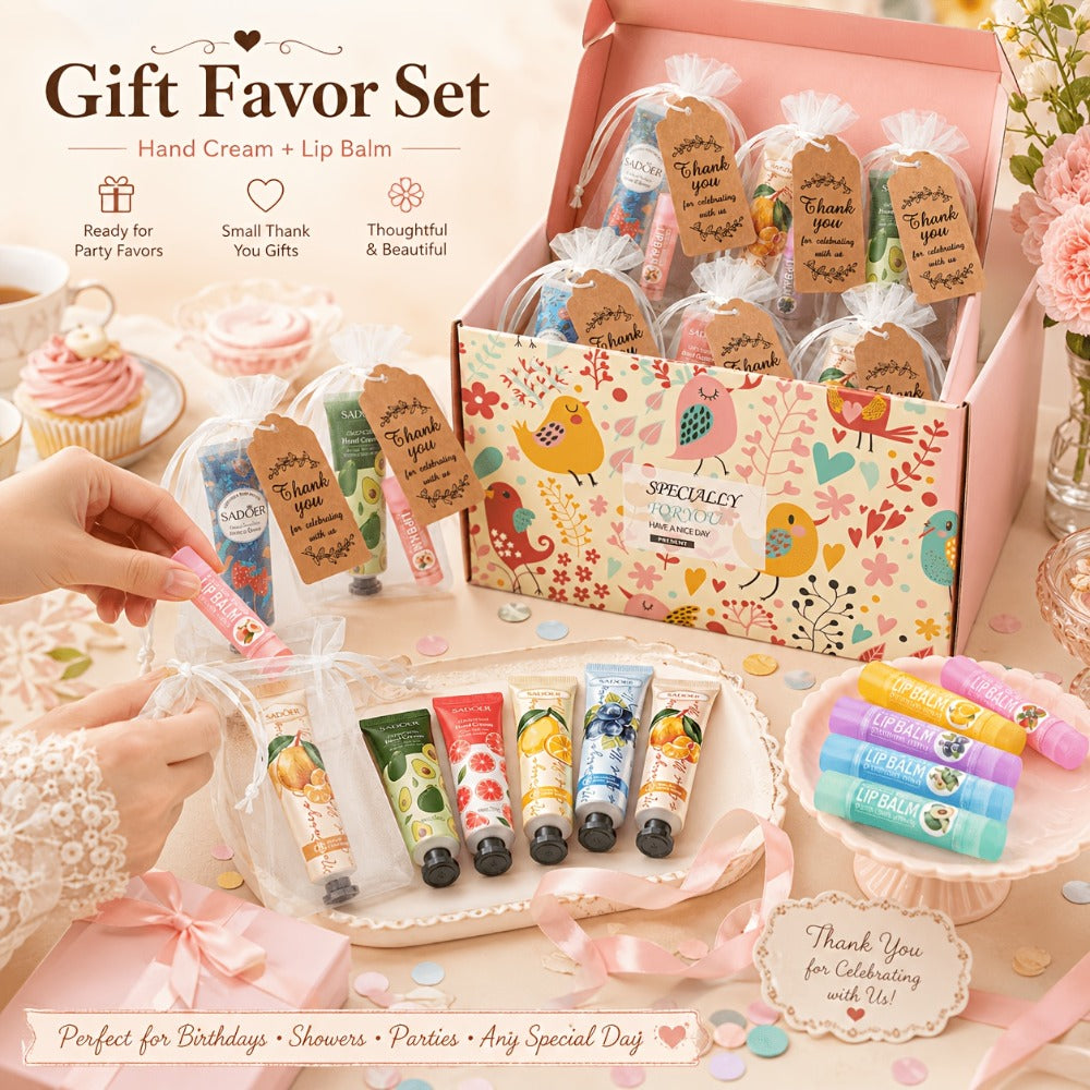 24pcs Bulk Lip Balm & Hand Cream Gift Set – Party Favors, Wedding & Thank You Gifts for Guests