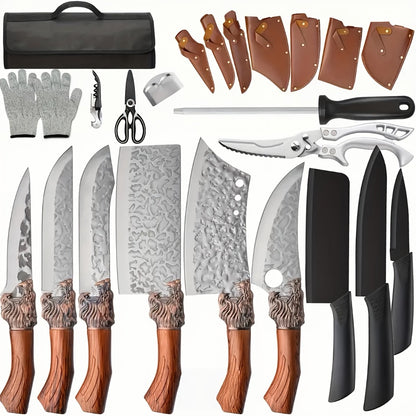 Kitchen Knife Set Professional Forged Chef Knife Set Full Tang Blades with Poultry Shears Meat Knife Carving Knife Cleaver Cooking Gift for Women Home Kitchen