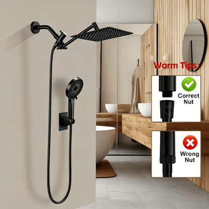 Rain Shower System with Handheld Shower Head – High Pressure Rainfall Showerhead Combo Copper Diverter Anti-Clog 8 10 12 Inch