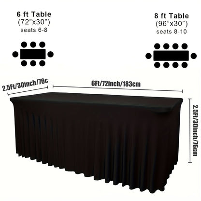 Spandex Fitted Tablecloth 2 Pack Wrinkle-Free Stretch Table Cover with Pleated Skirt for 6FT 8FT Rectangle Tables Wedding Banquet Party Birthday Event Decoration Red Polyester Table Cloth Set