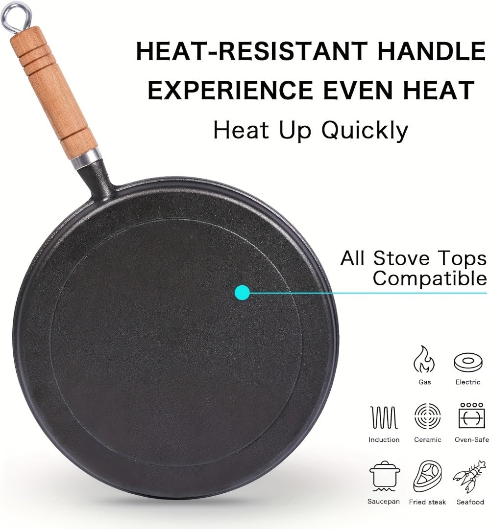Cast Iron Skillet Non-stick Flat Pan 8.27/9.45/10.63 Inch for Pancakes Eggs & Crepes – Induction Gas Campfire Compatible Breakfast Griddle Pan for Indoor Outdoor Cooking