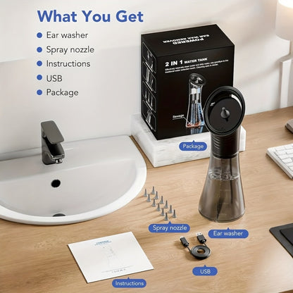 Ear Wax Removal Kit Electric Hydraulic Pro – 3-Speed Water Flushing Ear Cleaner with Temp Sensor, Visual Waste Tank, USB Rechargeable, Nozzle Belt, Medical-Grade Safe Home Ear Care System