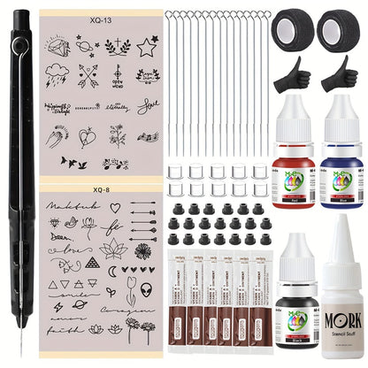 Hand Poke Tattoo Kit Complete 3D Body Art Stick and Poke Pen Set with Ink Needles and Guide for Beginners to Experts Professional DIY Tattoo Supplies Safe Home Use