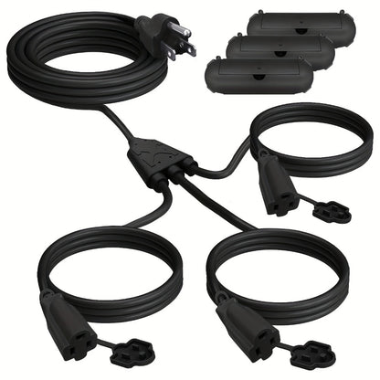 Extension Cord Splitter 1 to 3 Outlets 25FT 50FT 16/3 SJTW Pure Copper Core UV-Resistant PVC Jacket 3 Grounded Outlets for Holiday Decoration Christmas Lights Outdoor Indoor Patio Garden Black Green