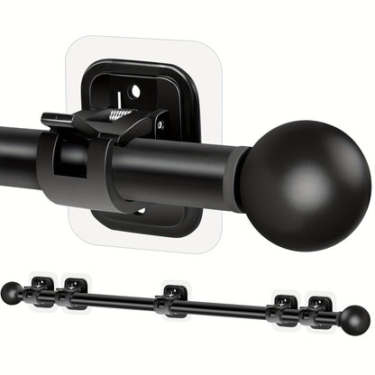 No-Drill Curtain Rod Set with Adhesive Brackets Renter Friendly 5/8 Inch Adjustable Window Drapery Pole for Bedroom Living Room Apartment Dorm Black Gold White 32-128 Inch
