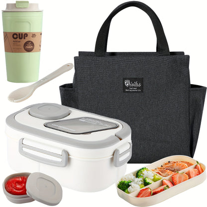 2-Layer Bento Lunch Box Set with Cup and Meal Bag - Multi-Grid Lunch Box for School, Office & Outdoor Picnics, Food Storage Container with Milk Cup, Salad Cup, Coffee Cup or Soup Bowl, Pink Blue Green White