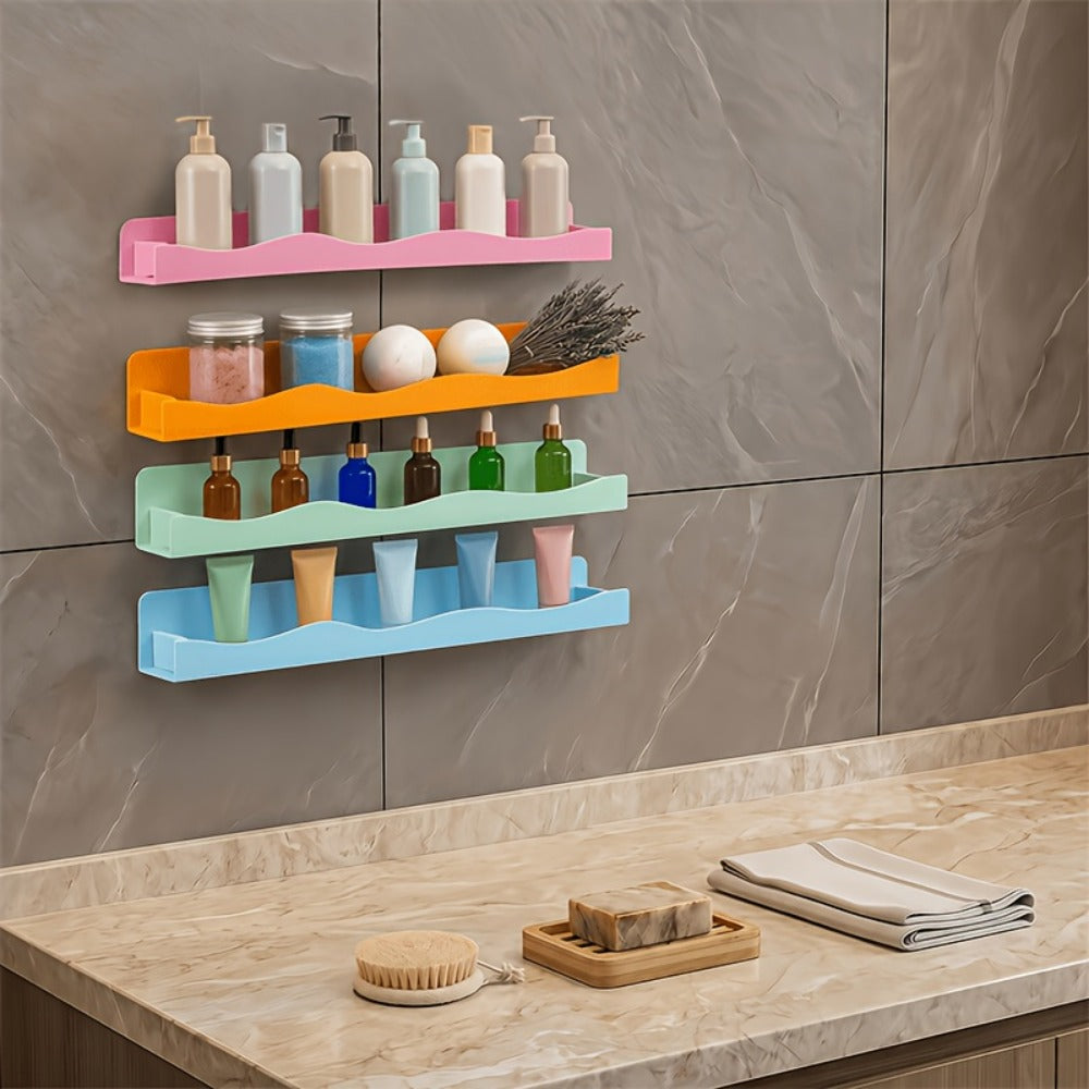 Iridescent Acrylic Floating Shelves Wall Mounted – Colorful Rainbow Storage Rack for Nail Polish, Cosmetics & Sundries, Art Deco Style Bathroom & Bedroom Shelf, 2 or 4 Pack (Pink / Macaron / Clear)