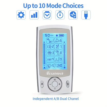 TENS Unit Muscle Stimulator Dual Channel 16 Modes 16 Levels for Pain Relief Back Neck Shoulder Full Body Recovery with 2x2 and 2x4 Electrode Pads EMS Therapy Device