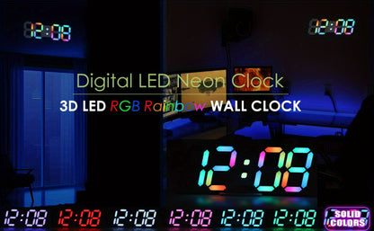 Digital Wall Clock RGB Neon LED 9.7" Large Display – Aesthetic Alarm Clock with Remote Control, Adjustable Brightness, Date & Temperature Display for Bedroom, Living Room, Office & Gym