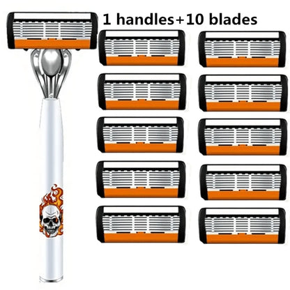 Men's Safety Razor with Replacement Blades - Anti-Slip Stainless Steel Handle Shaver for Beard & Sideburns, Classic Style Wet Shaving Razor, Multiple Blade Bundle Options