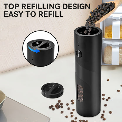 Electric Pepper Grinder Set USB-C Rechargeable with LED Light Ceramic Core Adjustable Coarseness One-Hand Automatic Salt Pepper Mill Kitchen Gift for Home Cooking Camping BBQ