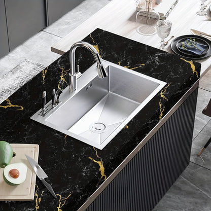 Black Marble Wallpaper Self-Adhesive Peel and Stick | Gold Vein Kitchen Backsplash Contact Paper | 23.62" x 196.85" Large Removable Wall Sticker for Modern Home Decor, Countertop & Furniture Wrap