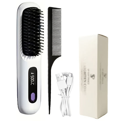 Cordless Mini Hair Straightener Wireless Flat Iron USB Rechargeable 2000mAh 3-Speed Adjustable Temp LED Display Professional Styling Smooth Shiny Hair Travel Home Black White