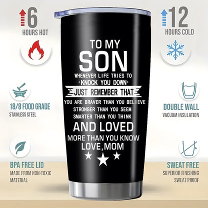 20oz Insulated Tumbler Gift for Son from Mom – Inspirational Quote Travel Mug, Stainless Steel Car Cup for College & High School