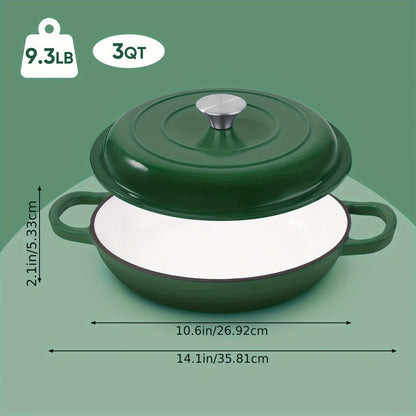 Enamel Cast Iron Dutch Oven 3QT with Lid, Shallow Braiser Pot with Double Handles for Cooking Braising Stewing, Compatible with All Stovetops & Oven – Colorful Enameled Cast Iron Cookware