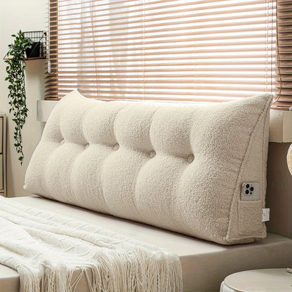 Bed Wedge Pillow Headboard Pillow with Side Pockets Removable Washable Cover Teddy Velvet Reading Pillow Twin Queen King