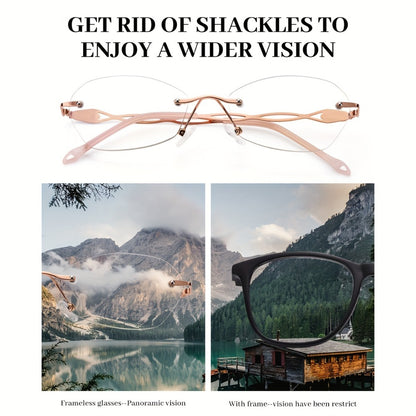 Rimless Reading Glasses for Women 3 Pack - Blue Light Blocking Lightweight Metal Frameless Readers with Anti Eyestrain Lenses, Multiple Colors and Magnifications 1.0X to 4.0X