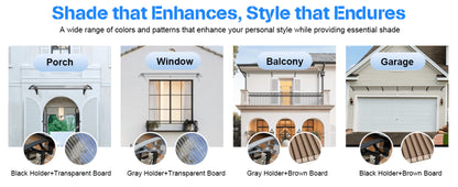 Polycarbonate Window Awning Door Canopy - UV Rain Snow Sun Protection Overhang for Doorways, Patio & Windows, Multiple Sizes, Black/Gray Bracket with Blue/Clear/Brown Board