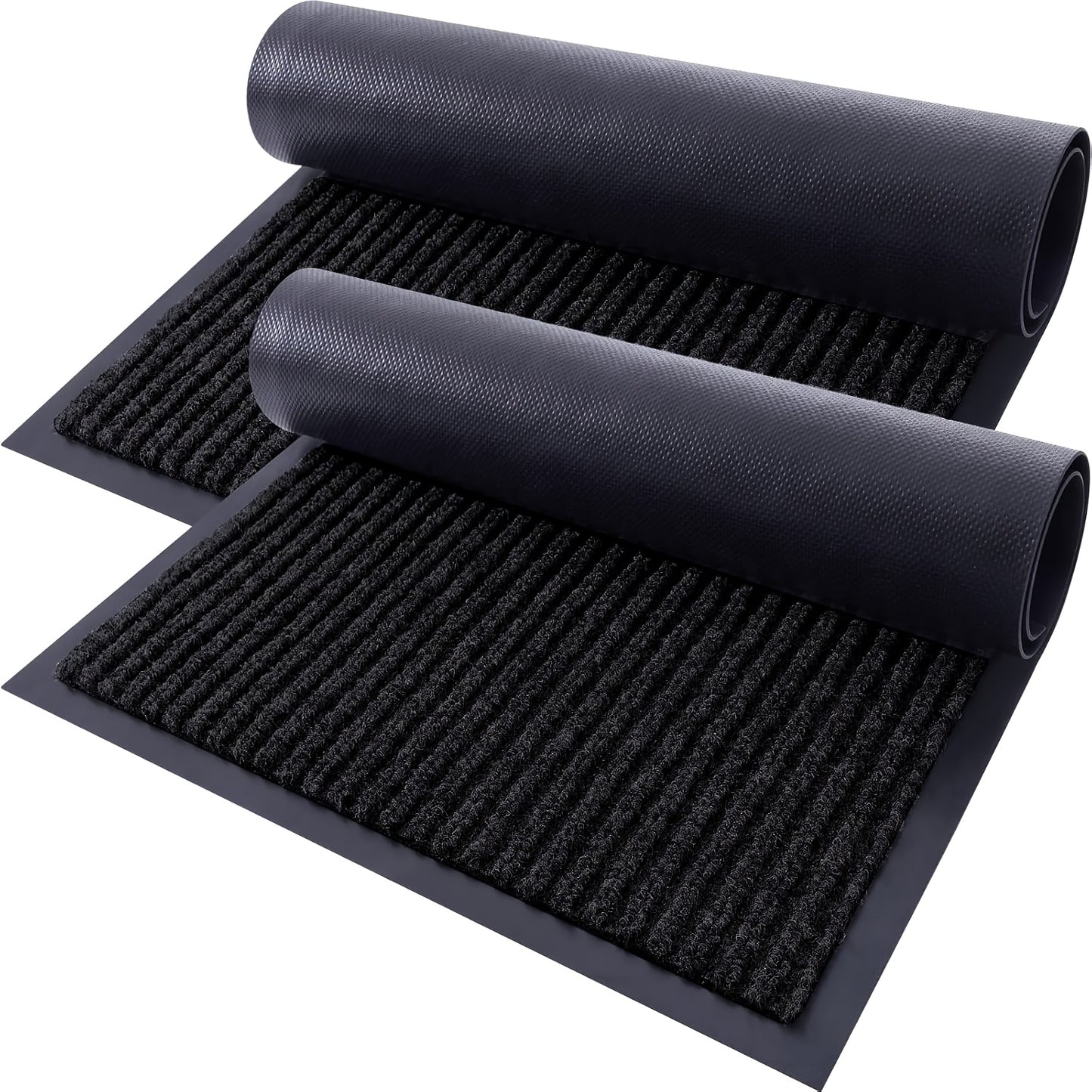 Door Mat 2-Pack Indoor Outdoor Welcome Entryway Rug Non-Slip Low Profile Polyester Floor Mat for Front Door Patio Porch Mudroom