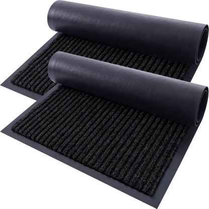 Door Mat 2-Pack Indoor Outdoor Welcome Entryway Rug Non-Slip Low Profile Polyester Floor Mat for Front Door Patio Porch Mudroom