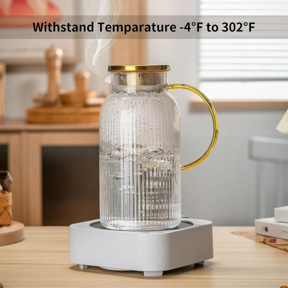 Glass Pitcher with Stainless Steel Lid 68oz 2 Liter Borosilicate Water Pitcher Carafe for Cold Brew, Lemonade, Iced Tea & Milk – Heat Resistant, 2 or 4 Pack