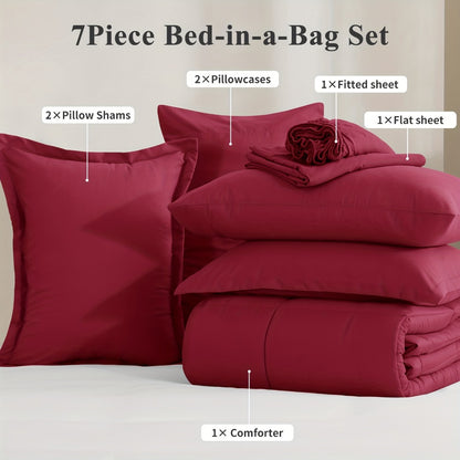 7 Piece Comforter Set Luxury Soft Fluffy Bedding All Season Bed in a Bag with Comforter Fitted Sheet Flat Sheet Pillowcases Hypoallergenic Breathable Easy Care Queen King Twin XL Full