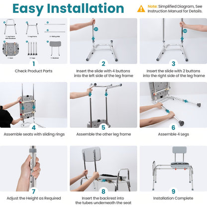 Shower Chair for Elderly Heavy Duty 400 lbs Transfer Bench with Safety Belt Non-Slip Adjustable Height Tool-Free Assembly Bath Seat for Disabled Recovery Seniors 39 Inch Extra Long Shower Bench Bathtub Transfer Chair
