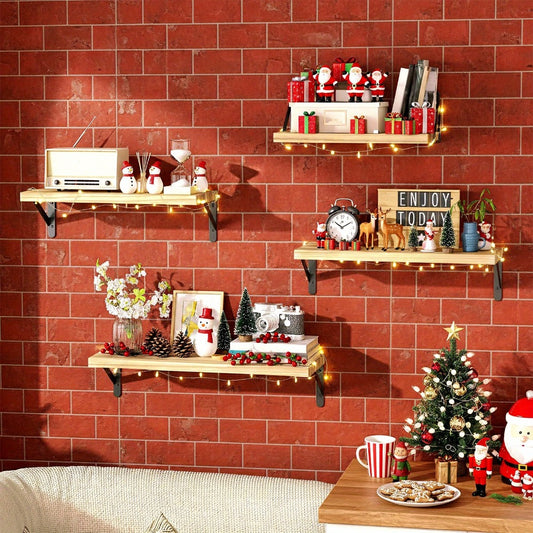 Floating Shelves Wall Mounted 4-Pack – Decorative Wall Shelves for Bedroom, Living Room, Bathroom & Plants, Home Storage Display Shelf for Books, Decor & Accessories, 4 Color Options