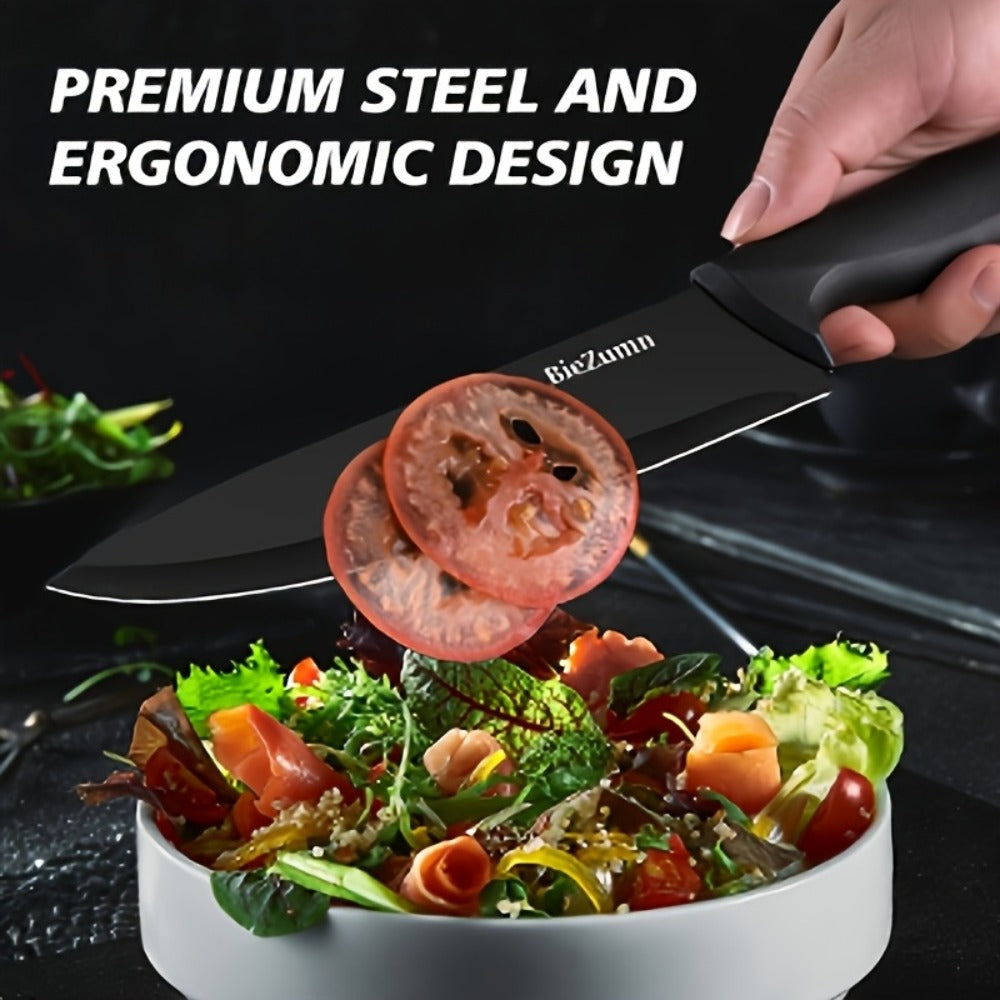 Kitchen Knife Set – 3-Piece & 14-Piece Multi-Purpose Chef’s Knife, Steak Knife, Fruit Knife & Scissors with Storage Block, Black
