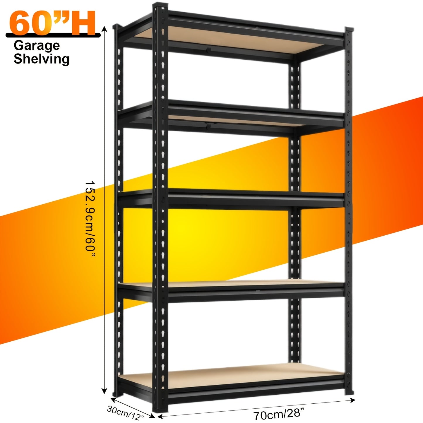 Heavy Duty Shelving Unit 5-Tier Metal Storage Shelves 2000 LBS Capacity, 60"H x 28"W x 12"D Adjustable Steel Rack for Garage, Closet, Pantry & Basement Organization, Easy Assembly Utility Shelf