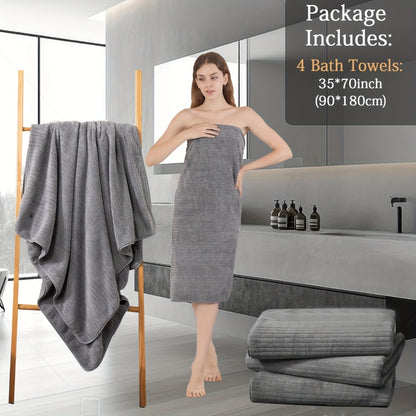Bath Towels Set 4 Pack 35x70 Inch Oversized Extra Large - Microfiber Super Absorbent Quick Dry XL Bath Sheet Soft Bathroom Towels | 13 Colors | Family Hotel Spa Shower Towel Set Coastal Style
