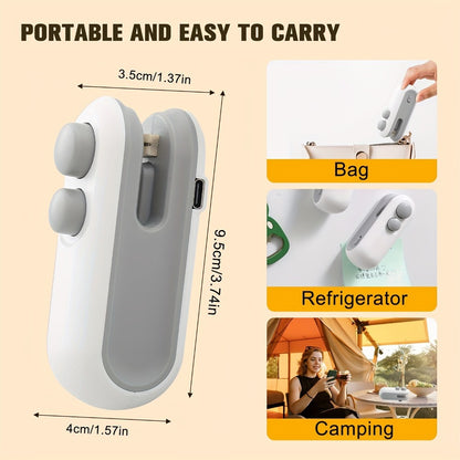 Mini Bag Sealer 2-Pack USB-C Rechargeable 2-in-1 Heat Seal with Cutter – Magnetic Storage Bag Resealer for Plastic Snack Food Bags | Airtight Freshness Keeper Portable Kitchen Gadget White