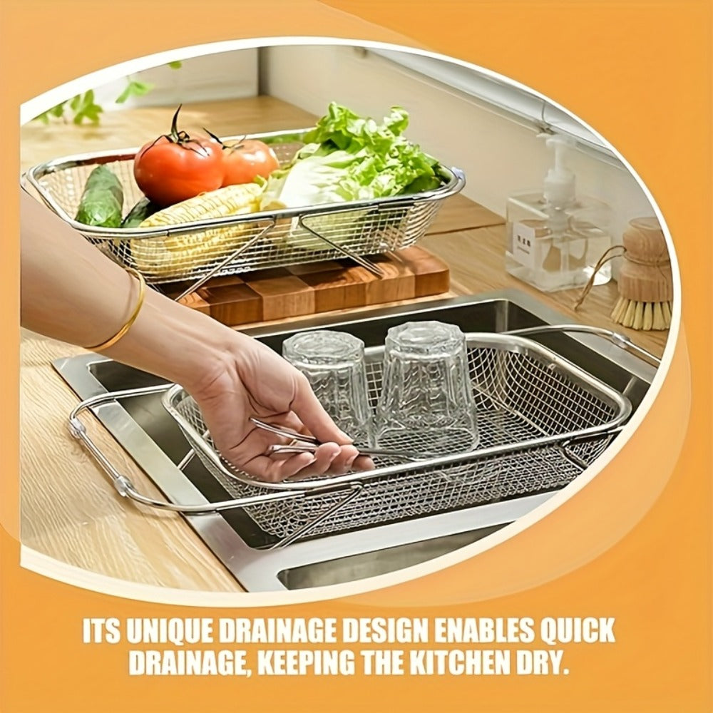Expandable Stainless Steel Colander & Drain Basket – Adjustable Strainer for Vegetables, Fruits & Kitchen Sink Use