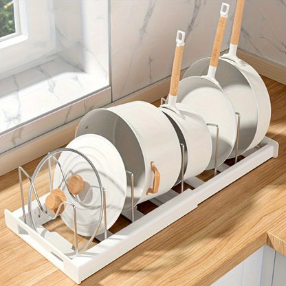 Pot Organizer Rack Adjustable Expandable Kitchen Cabinet Pots and Pans Organizer with Adjustable Dividers Easy Storage Organization for Kitchen Home White Gray