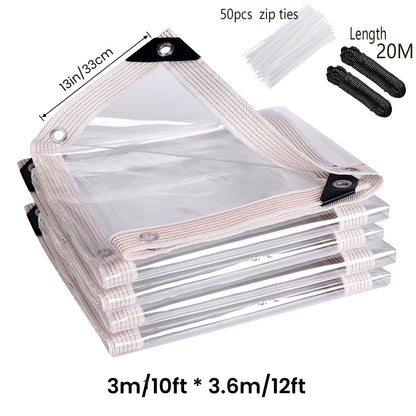 Clear Waterproof Tarp Heavy Duty Transparent PE Tarpaulin with Grommets – Rainproof Cover for Porch Canopy Henhouse Plant Camping & Outdoor Garden, Multi-Size