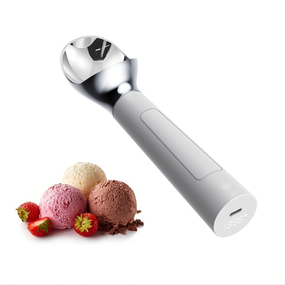 Heated Electric Ice Cream Scoop – USB-C Rechargeable with 3 Temperature Levels up to 158°F, Touch-Activated, IPX7 Waterproof, LED Display, Food Grade Stainless Steel, Ergonomic Design for Hard Ice Cream