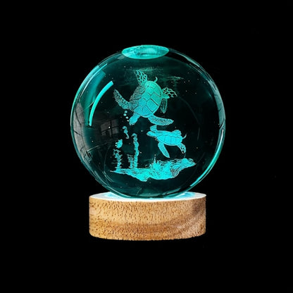 3D Sea Turtle Crystal Ball Night Light – LED Color Glow Glass Orb Lamp with Bamboo Base, Ocean Animal Figurine Desk Light for Home Bedroom Decor, Unique Gift for Turtle Lovers, Elders & Friends (2.36in)