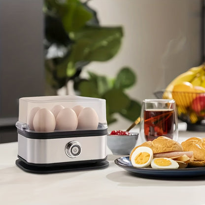 Rapid Electric Egg Cooker 6-Egg Capacity, 304 Stainless Steel Egg Boiler & Steamer for Hard, Medium & Soft Boiled Eggs, Auto Shut-Off with Audible Alarm, Compact Egg Poacher for Home Kitchen, Black