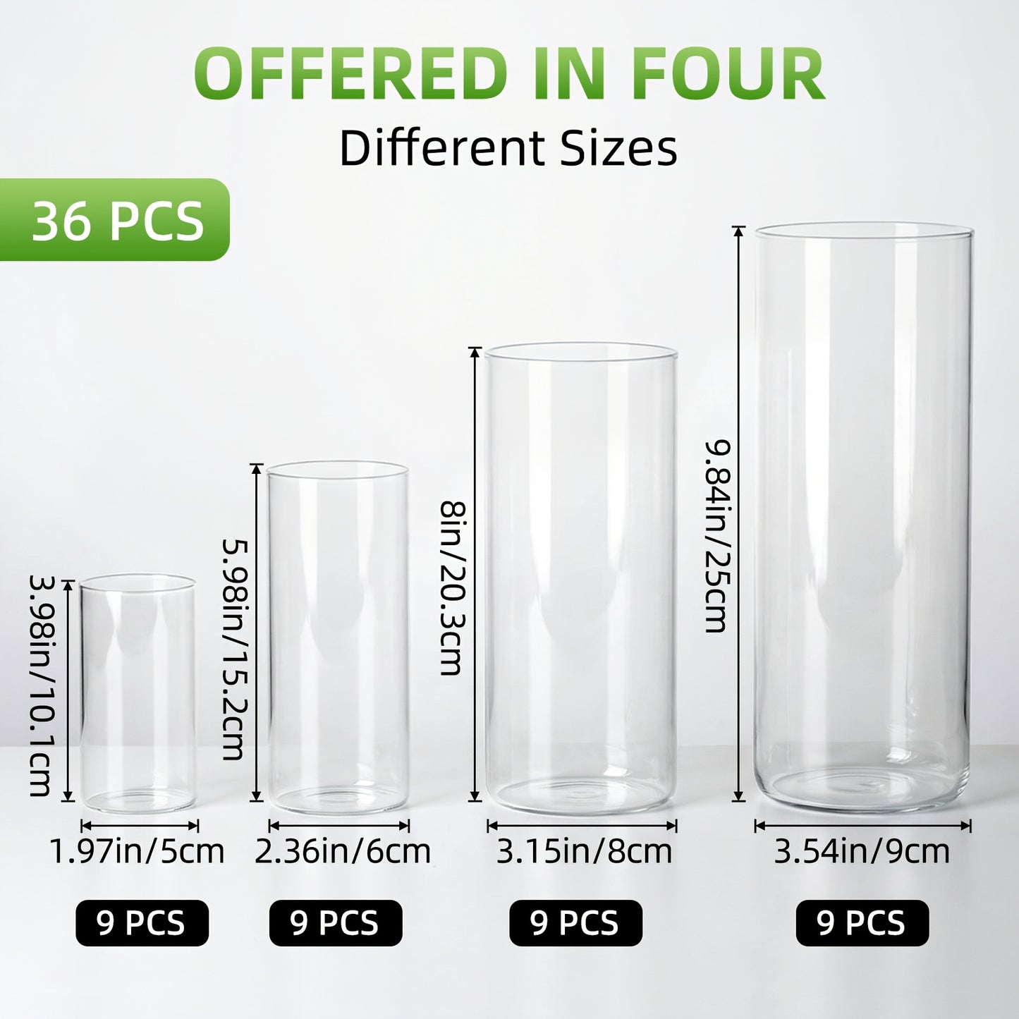 Clear Glass Cylinder Candle Holder Vases 12/24/36/48 Pcs | 4 6 8 10 Inch Tall Hurricane Floating Candle Vase | Wedding Centerpiece Table Decor | Party Home Shelf Decoration Glass Vase Bulk Set