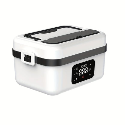 Wireless Heated Lunch Box 8000mAh Battery Powered - 60W Electric Food Warmer 1L Stainless Steel with Smart Timer 8 Settings and Power Bank Function, Portable Lunch Heater for Office Car Truck and Travel, BPA-Free with Fork Spoon and Insulated Bag
