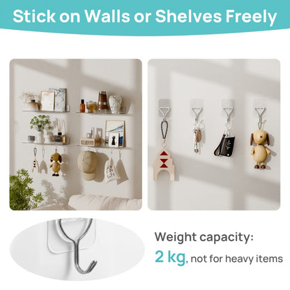 Acrylic Floating Shelves for Wall 4-Pack with 4 Hooks | Clear Wall Mounted Display Shelf Organizer | Bathroom Bedroom Living Room Kitchen Decor | Invisible Floating Wall Shelf Storage Set