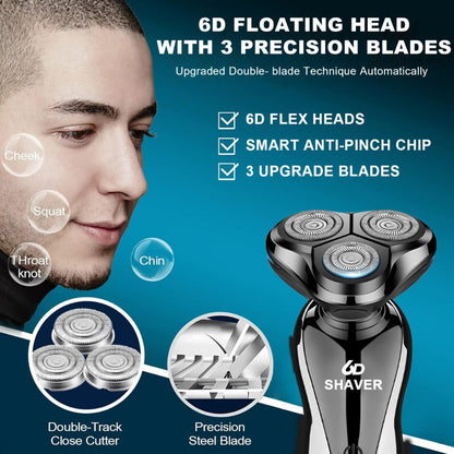 Men's Electric Shaver 3D Floating Head with LED Display - Rechargeable Washable Cordless Rotary Shaver for Home & Travel, Close Smooth Shave, Great Gift for Men, Boyfriend & Valentine's Day, 2-Pack