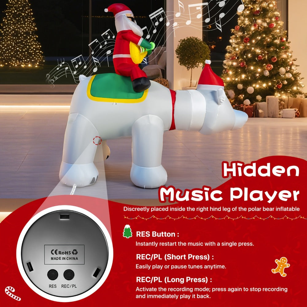 Christmas Inflatable Decoration with LED & Music – Head-Shaking Santa Claus on Polar Bear or Snowman, 7FT Blow Up Yard Decor with Recording Function, IP55 Outdoor Garden Lawn Party