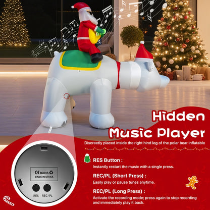 Christmas Inflatable Decoration with LED & Music – Head-Shaking Santa Claus on Polar Bear or Snowman, 7FT Blow Up Yard Decor with Recording Function, IP55 Outdoor Garden Lawn Party